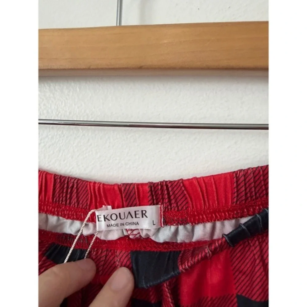 Ekouaer Pajama Pants for Women Wide Leg Lounge Pants – Black/Red – Size‎ Large